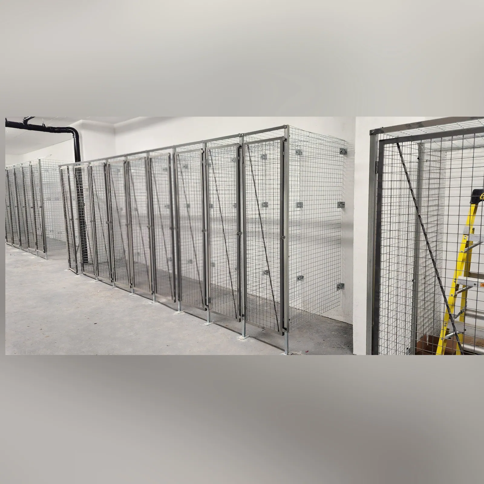Bike storage locker bank assembled and aligned