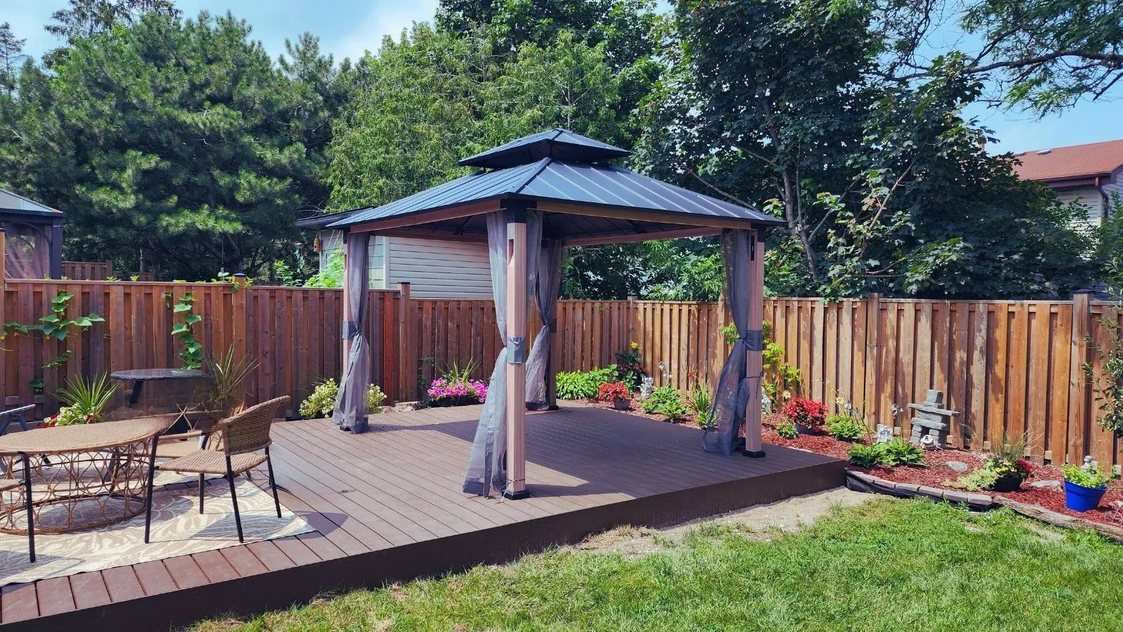 Aluminum hardtop gazebo levelled on a concrete pad