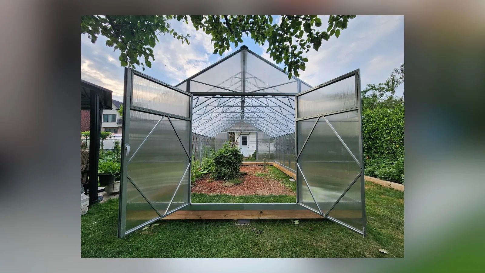 Greenhouse interior with the frame squared and panels seated