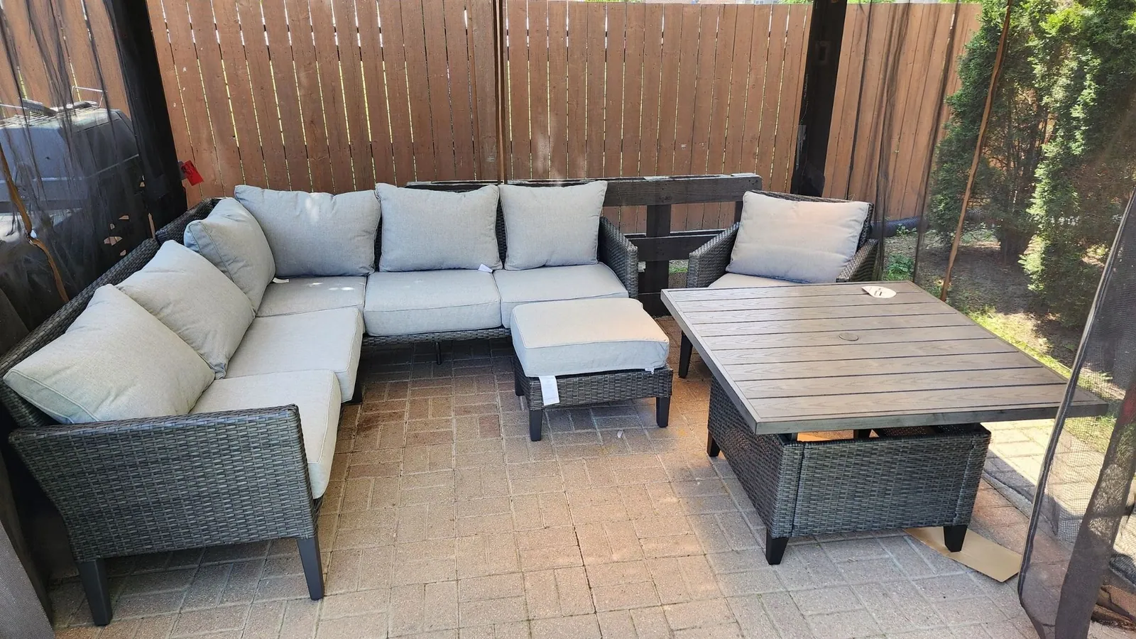 Bar-height patio set with swivel chairs assembled
