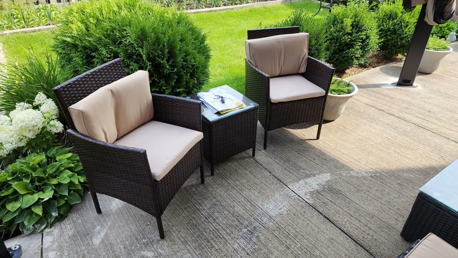 Fire table and outdoor seating assembled by Helperama