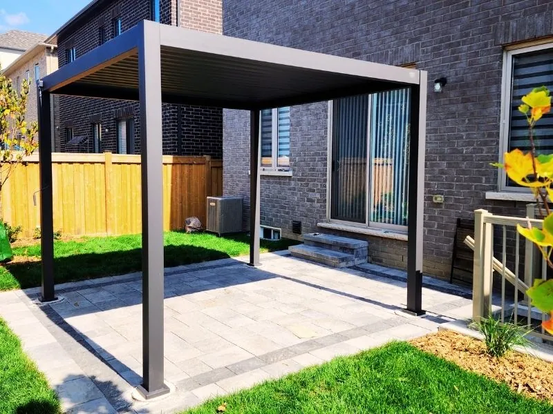 Louvered pergola with the roof system set and tested