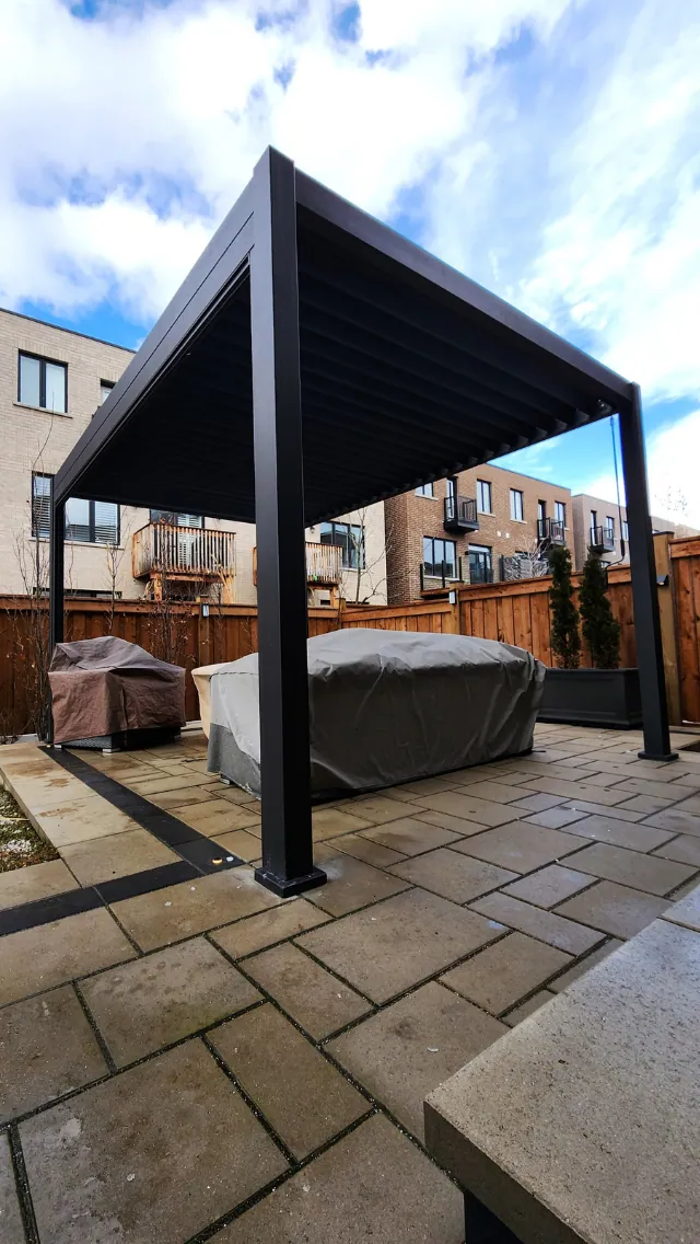 Freestanding pergola installed in a Vaughan backyard