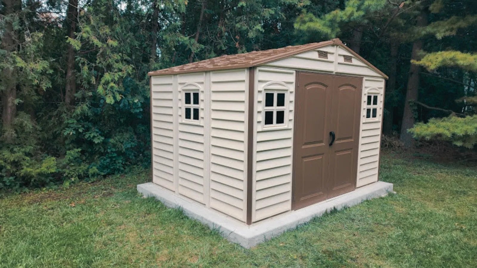 Storage shed with double doors built in a Brampton yard
