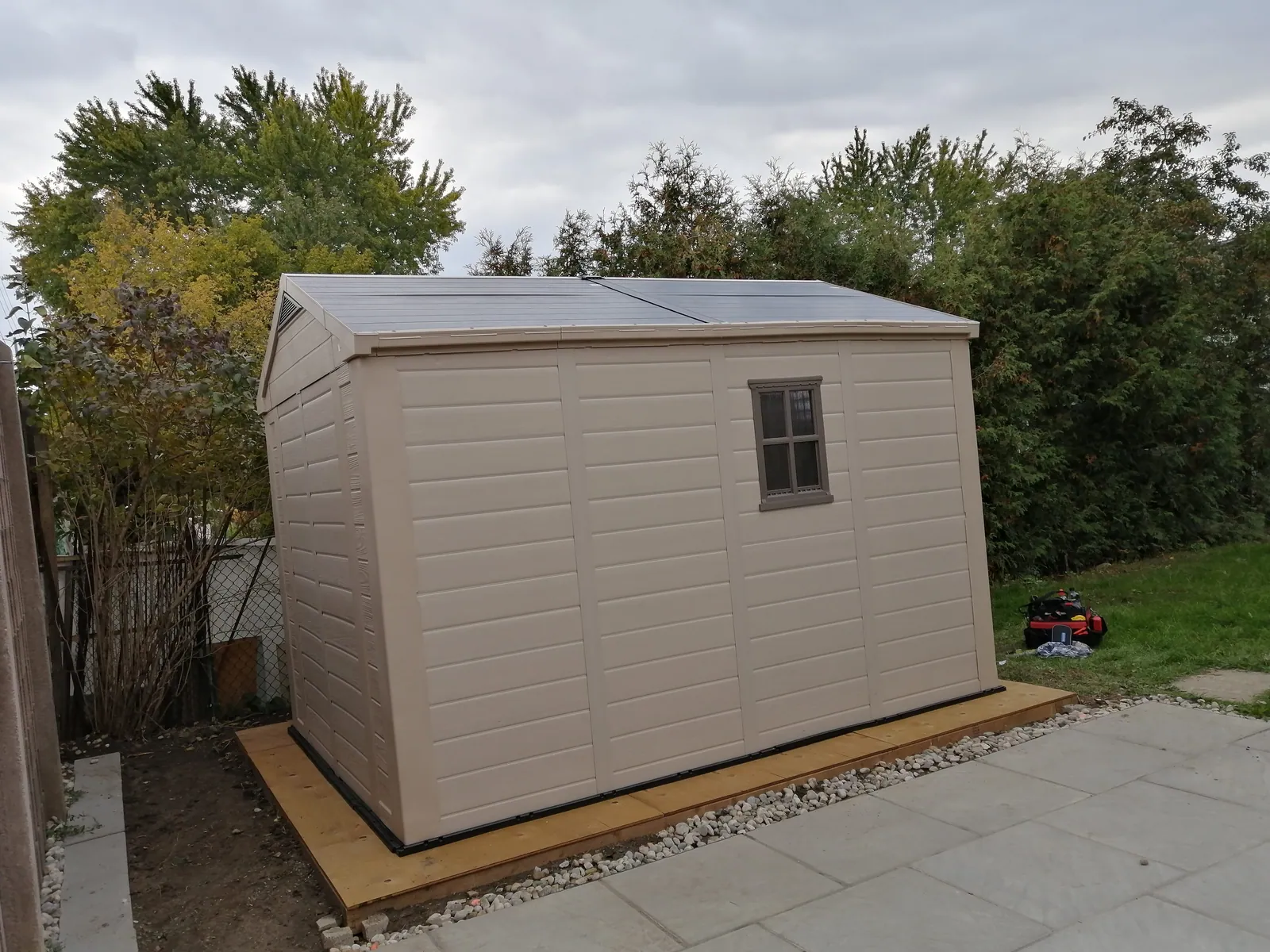 Plywood shed floor deck fixed down on a timber frame