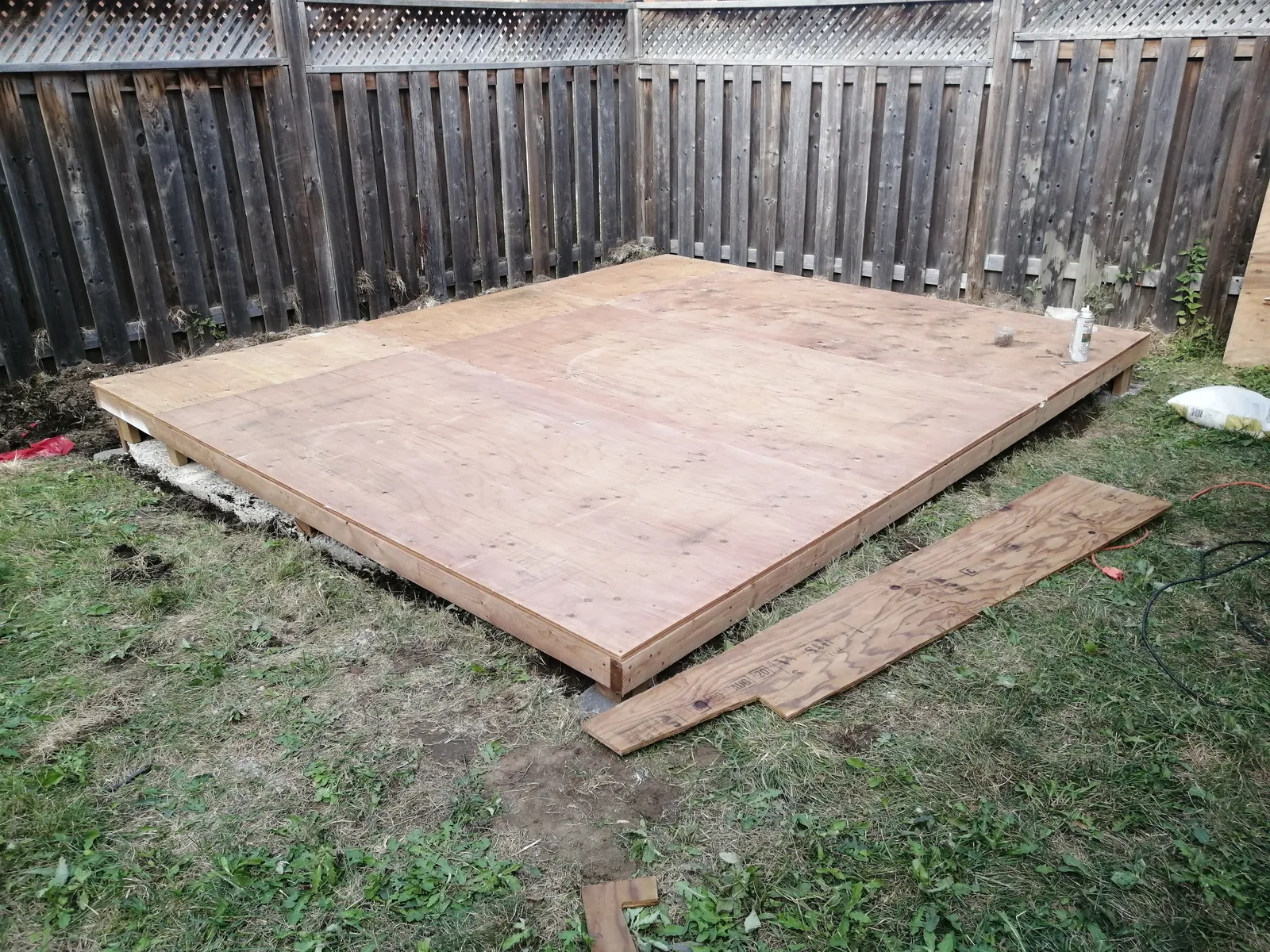 Completed wood base ready for a shed installation